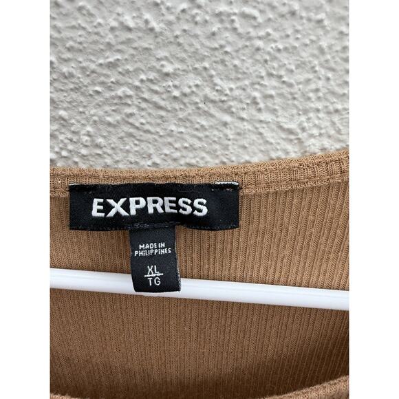Express Womens Shirt Size XL Brown Ribbed LongSleeve Ruched Shoulder Lightweight - Picture 3 of 9